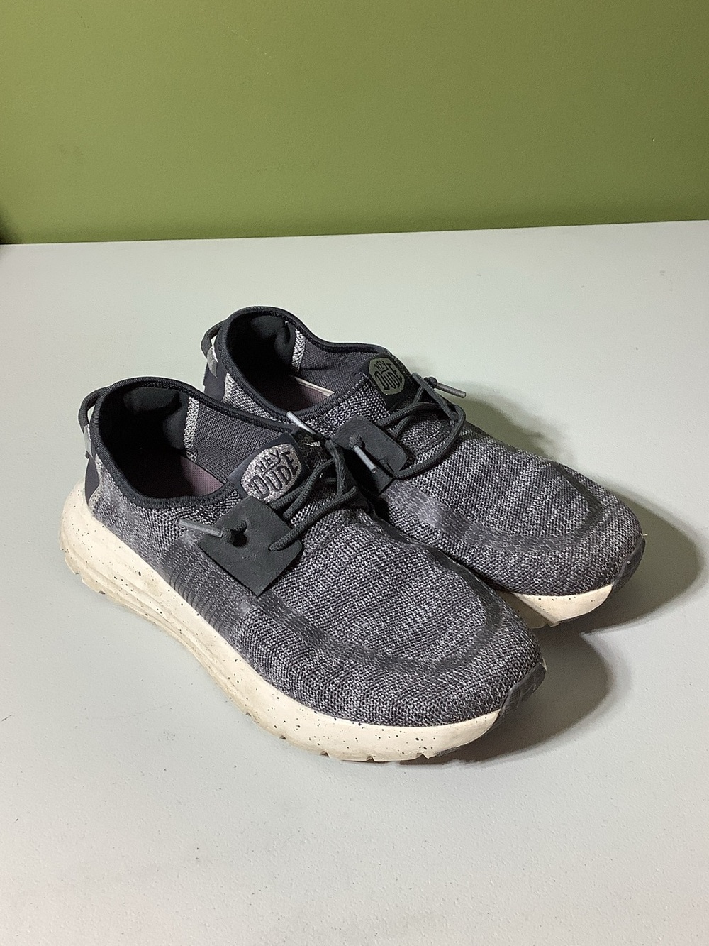 Hey Dude gray stretchy slip ons, size 8